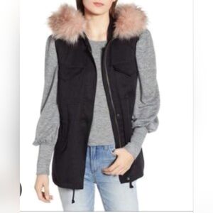 BB Dakota Womens Black Get Your Swagger On Hooded Faux Fur Trim Vest Size SMALL